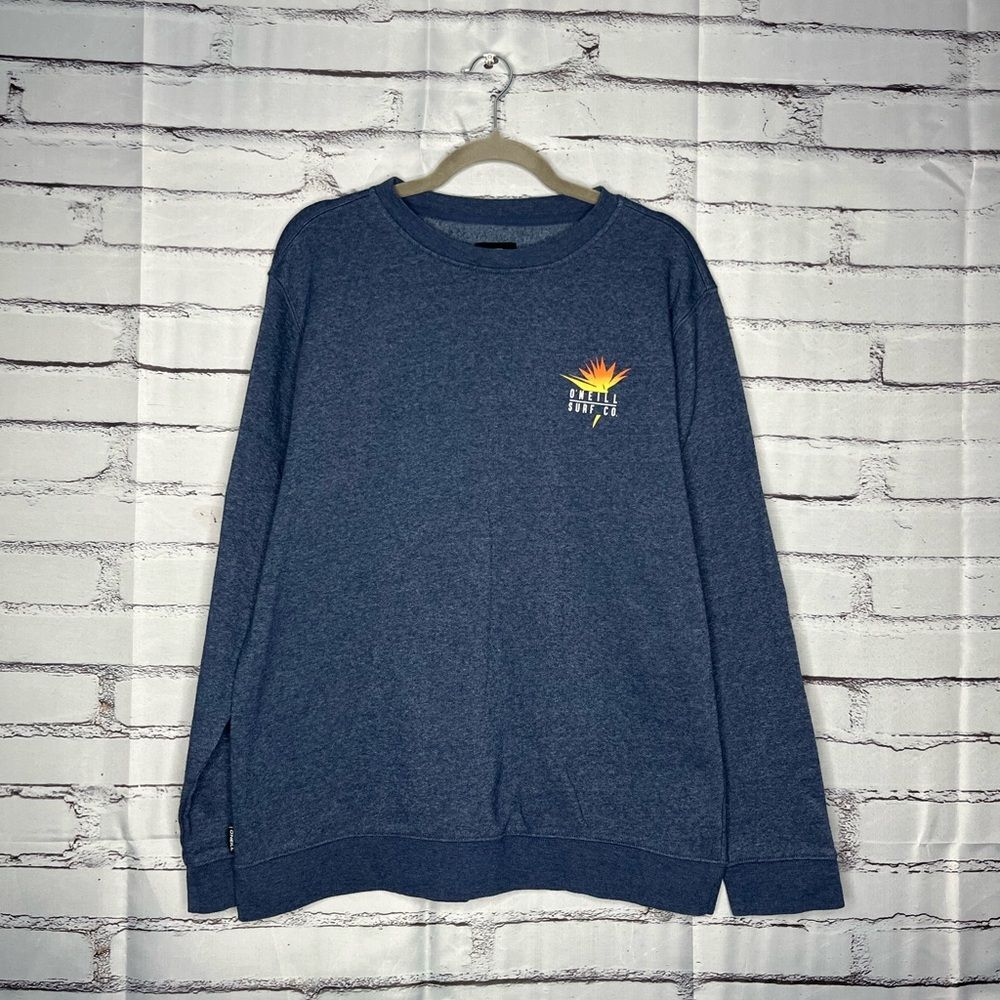 O'Neill Blue Crewneck Graphic Surf Sweater with Ribbed Cuffs Beach SZ L Unisex